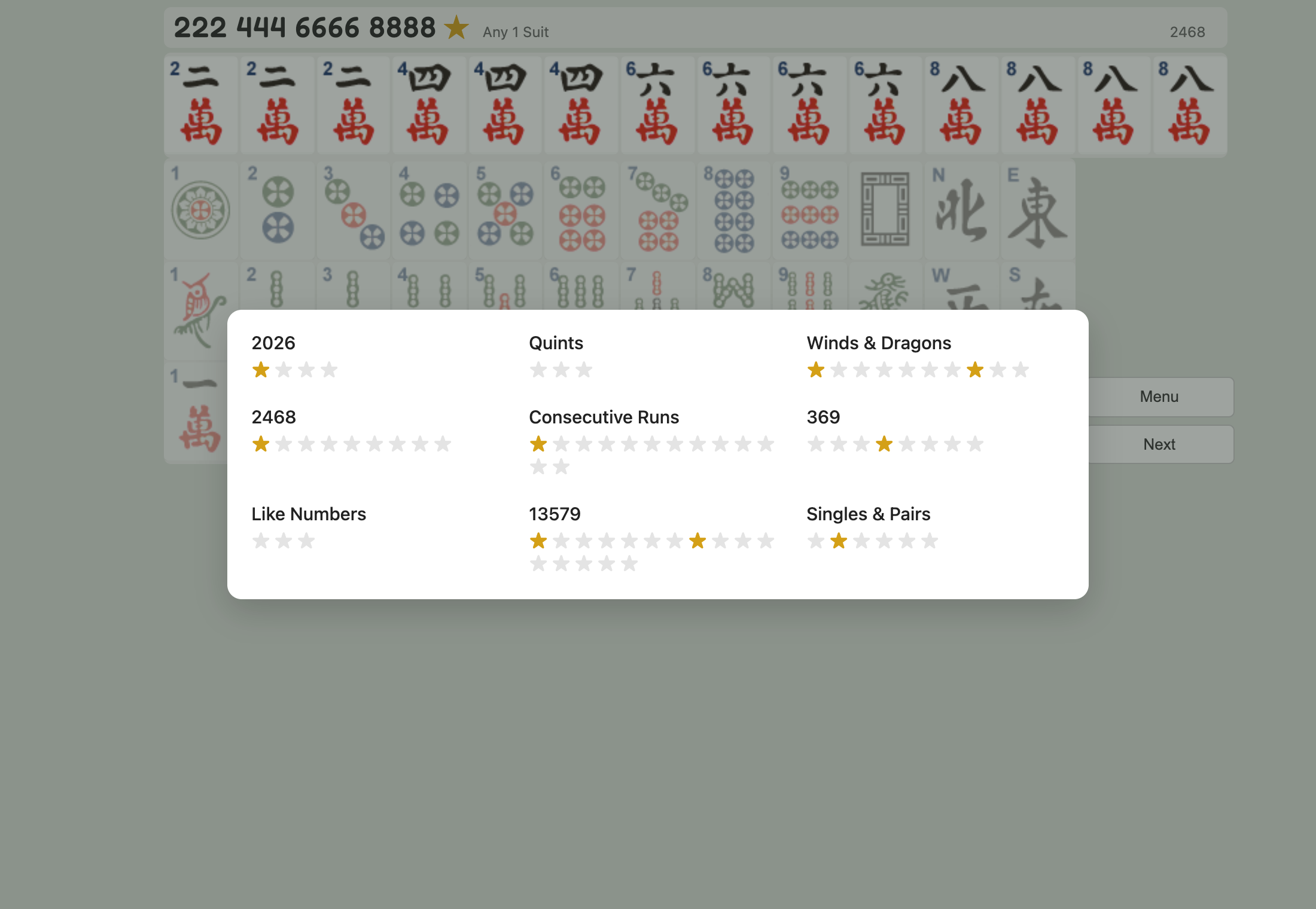Tracker showing one star per line on the 2026 card, grouped by section
